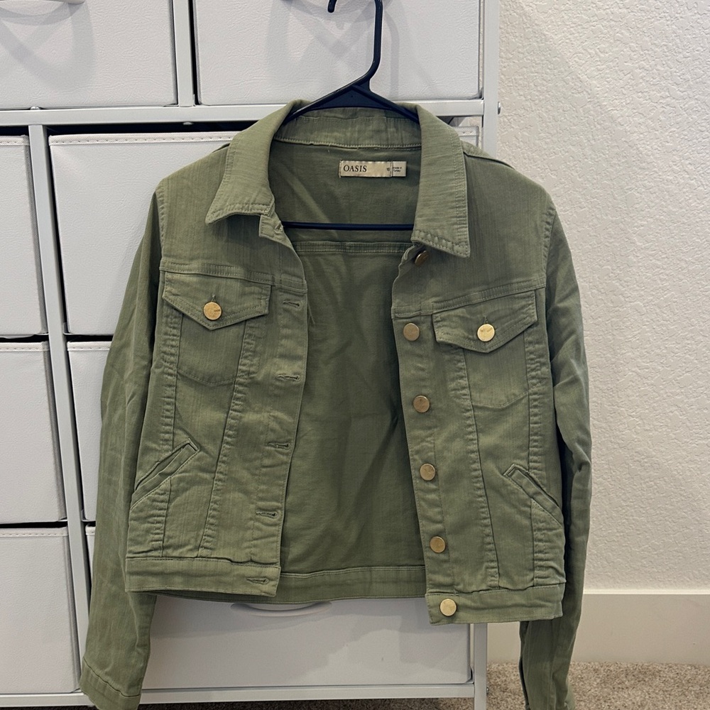 Oasis Women's Khaki Jean Jacket with Gold Buttons